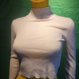 Ardene Turtle Neck Sweater White Ribbed Long Sleeve Crop Top Small